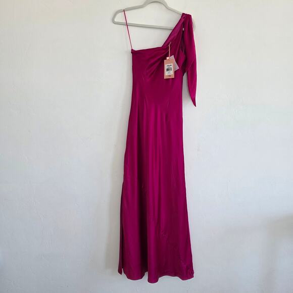 Cult Gaia Kamilla Fuchsia Pink One Shoulder Side Slit Silk Maxi Dress Size Small - Picture 4 of 8